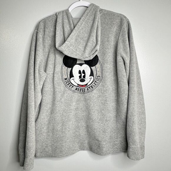 Disney Women’s Size L Embroidered Mickey Mouse Athletics Fleece Hooded Gray - Picture 2 of 8